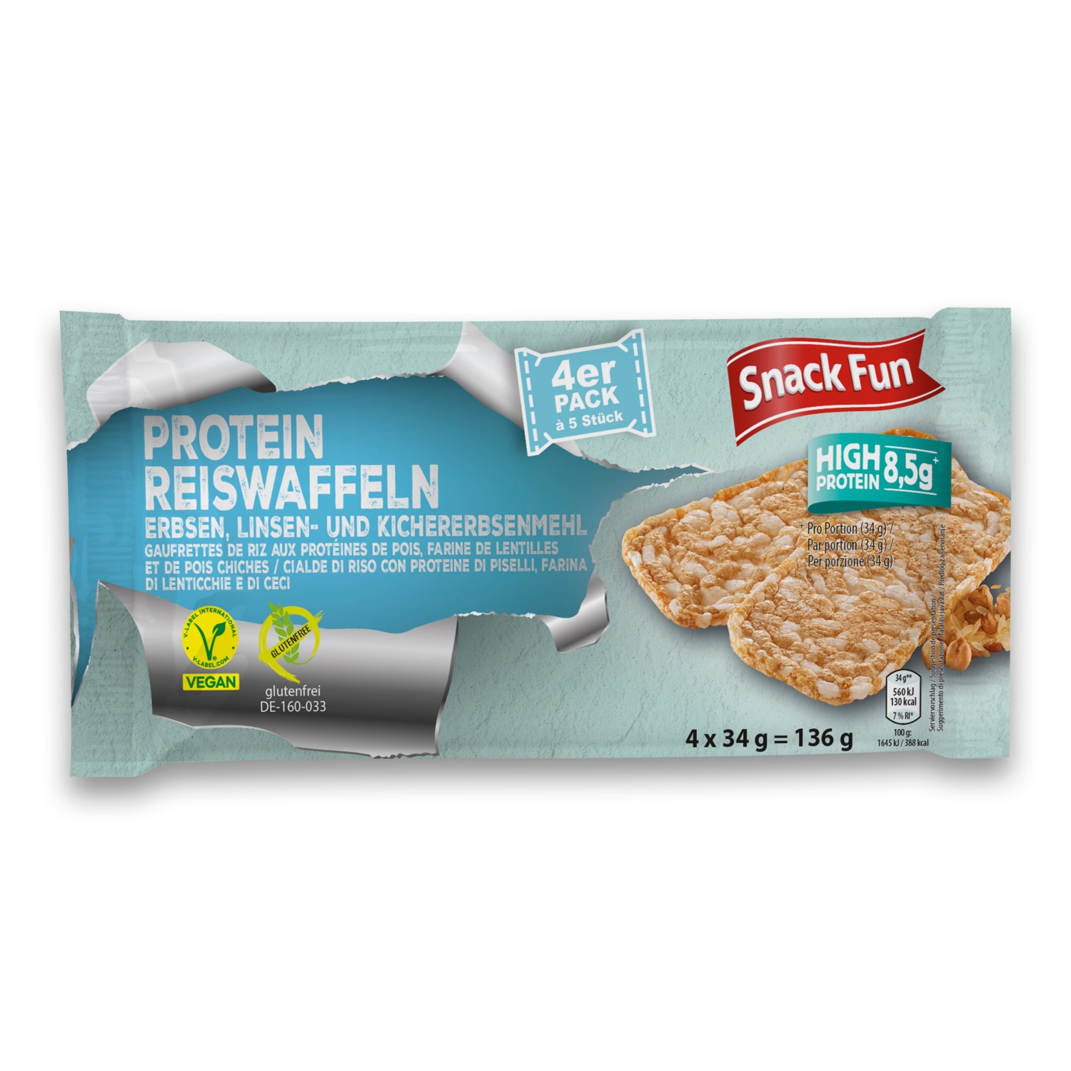 SNACK FUN Protein Reis-/Maiswaffeln, Kichererbsen