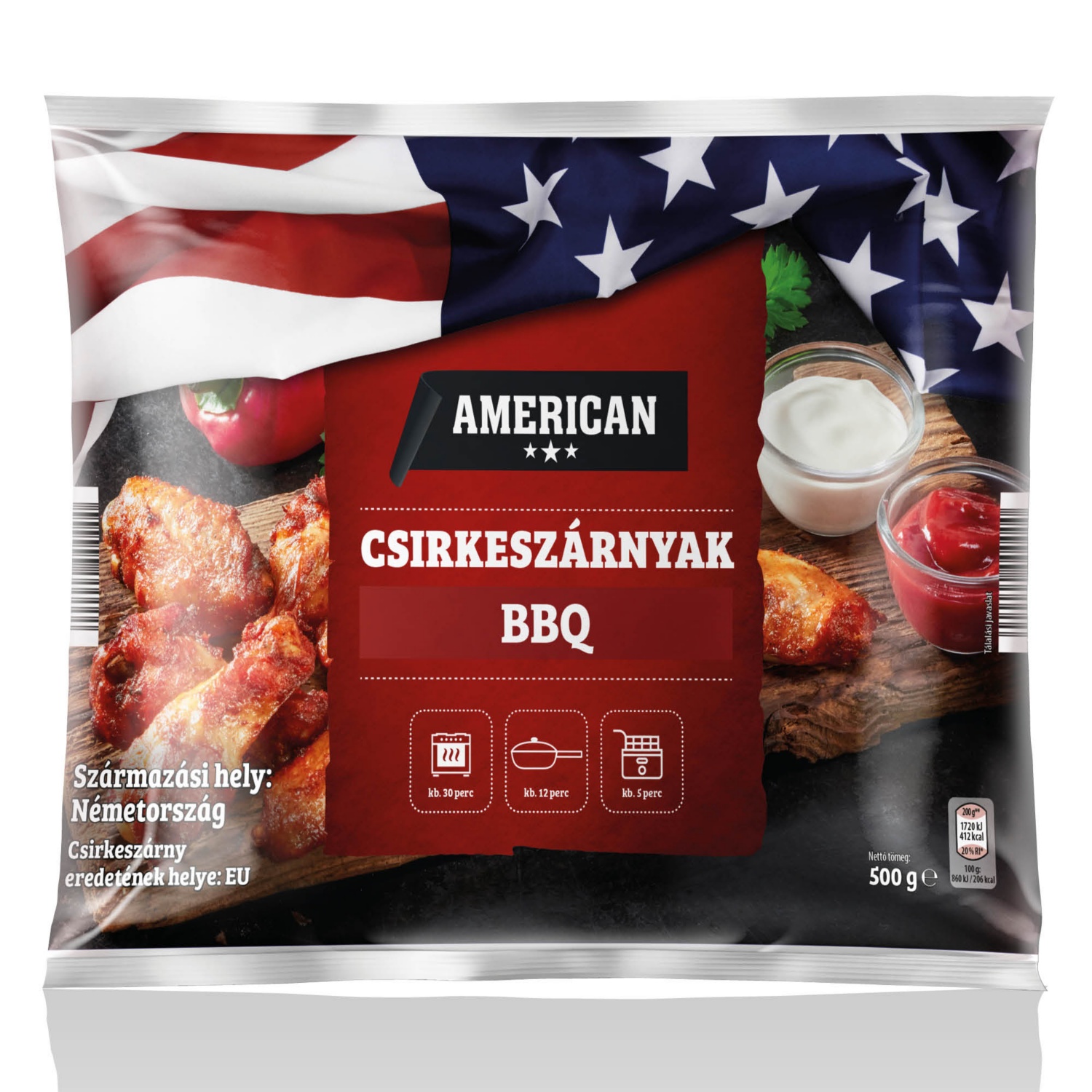 AMERICAN Csirkeszárnyak, 500 g, BBQ