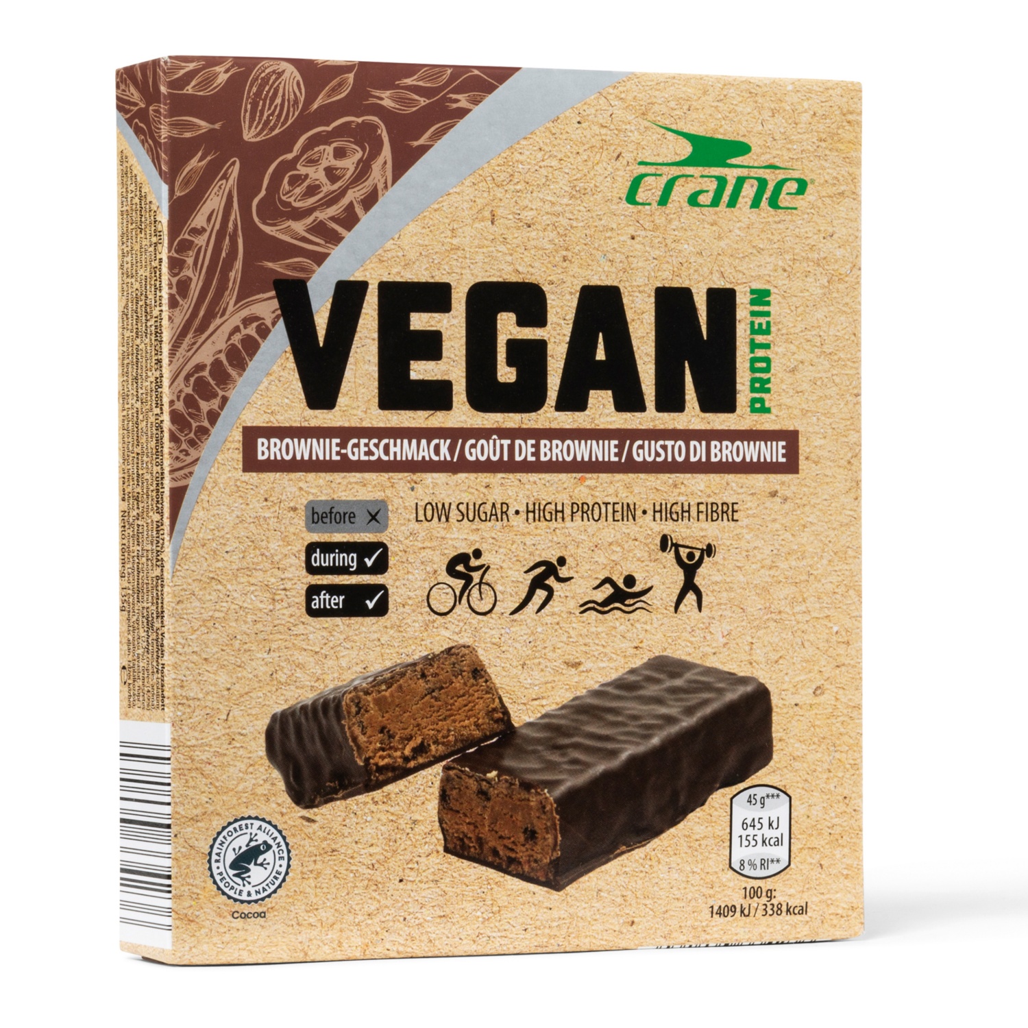 CRANE Veganer Protein Riegel, Schoko-Brownie