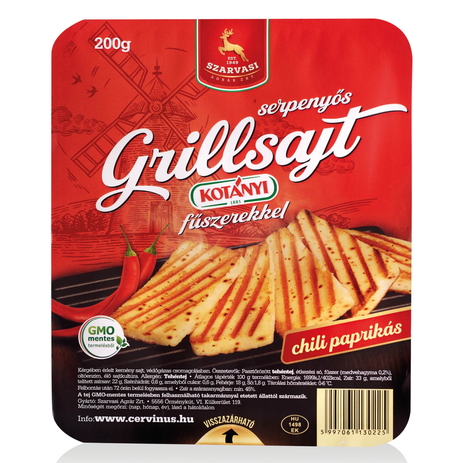 SZARVASI Serpenyős grillsajt, 200 g, chili paprikás