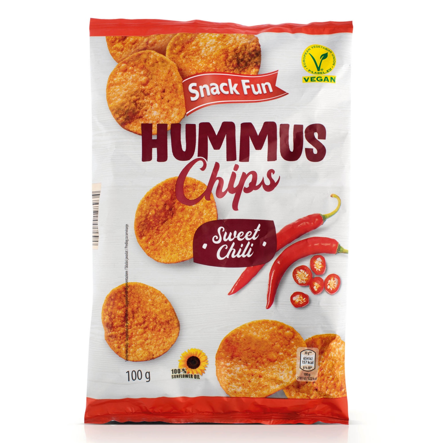 SNACK FUN Hummus chips, 100 g, édes-chilis