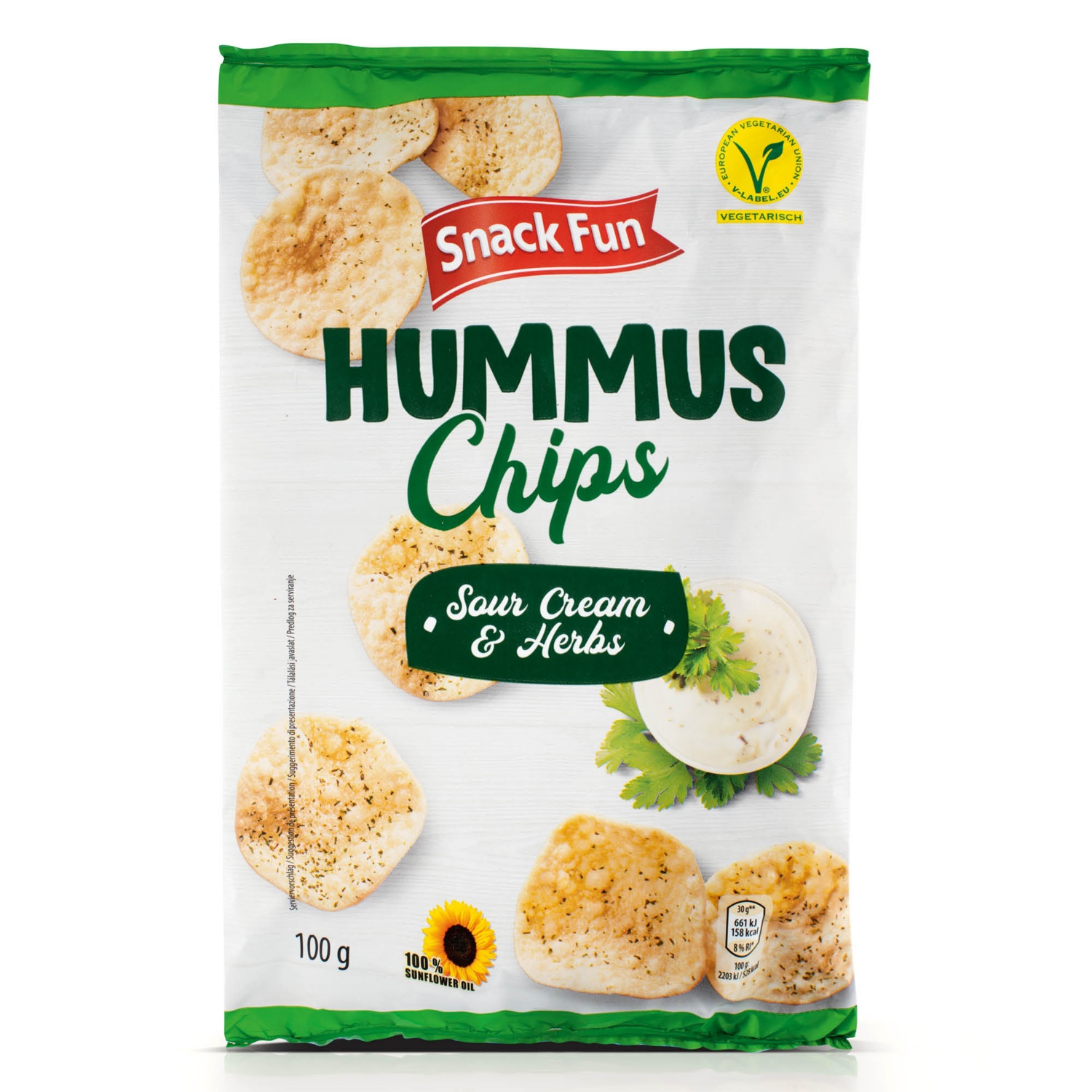 SNACK FUN Hummus chips, 100 g, zöldfűszeres-tejfölös