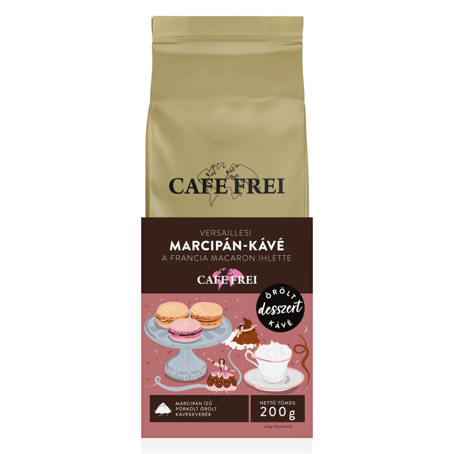CAFE FREI Őrölt kávékeverék, 200 g, versaillesi marcipán-macaron