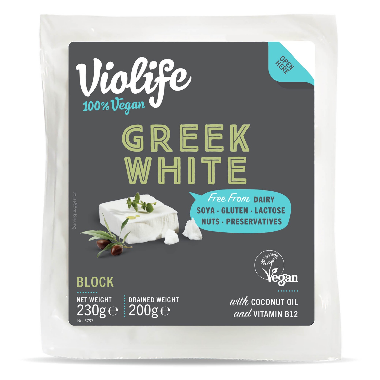 VIOLIFE Vegán tömb, 200 g, görög fehér
