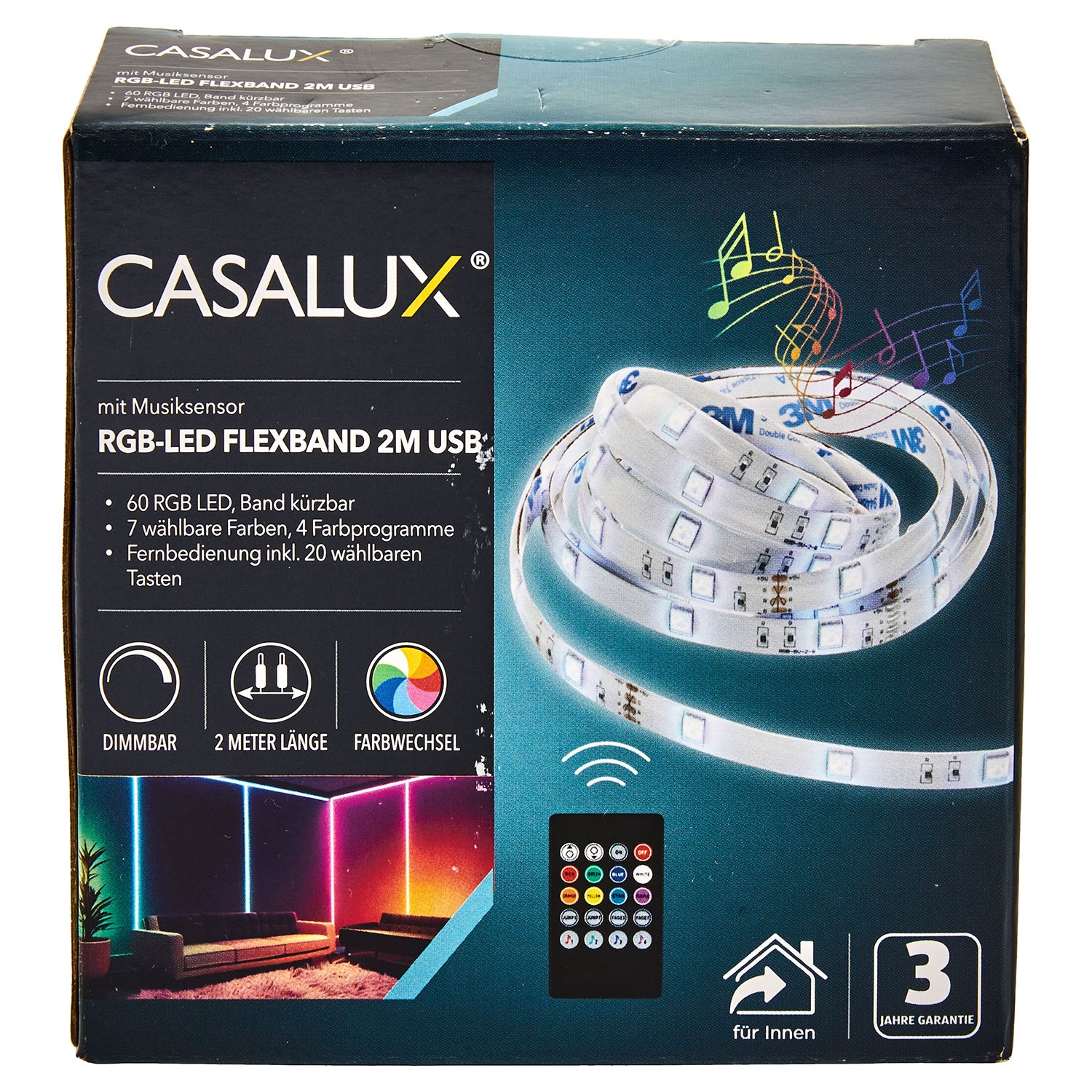 CASALUX RGB-LED-Flexband mit Musiksensor, 2 m