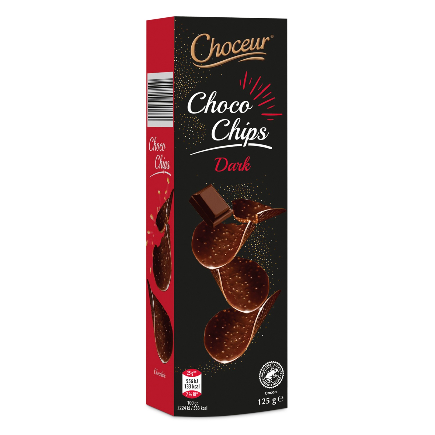 CHOCEUR Ropogós csokoládéchips, 125 g, étcsokoládés