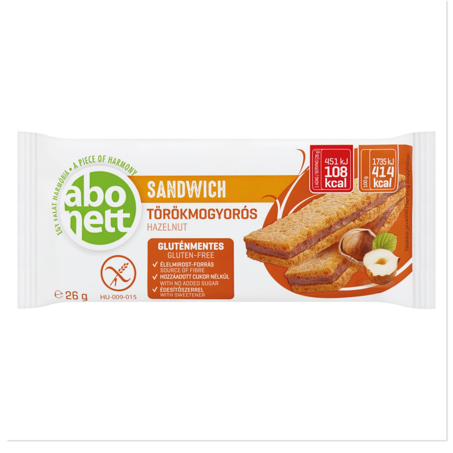 ABONETT Sandwich, 26 g, törökmogyorós