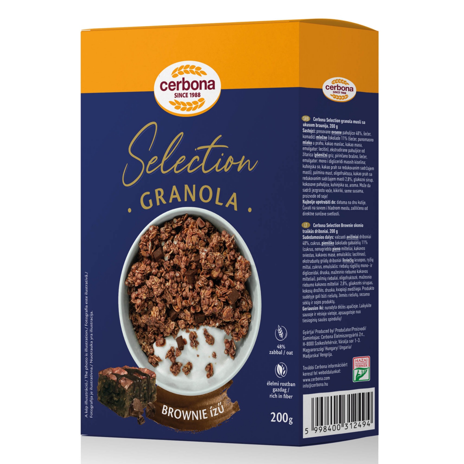 CERBONA Selection granola, 200 g, brownie-ízű