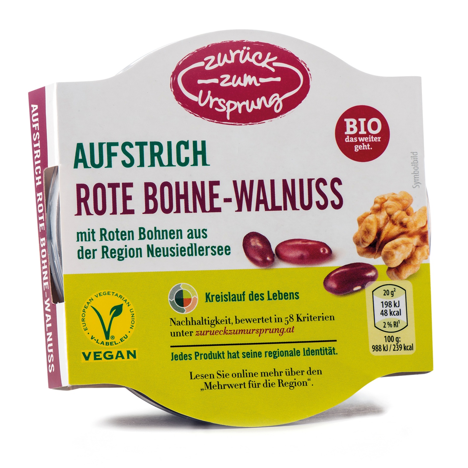 ZURÜCK ZUM URSPRUNG BIO Veganer Aufstrich, Rote Bohne-Walnuss