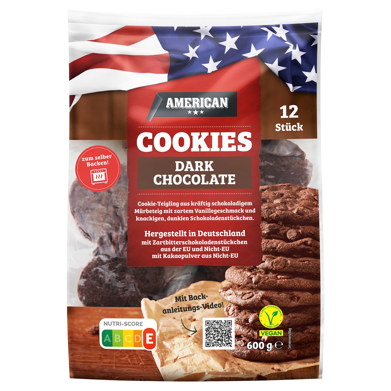 AMERICAN Cookies zum Aufbacken 600 g