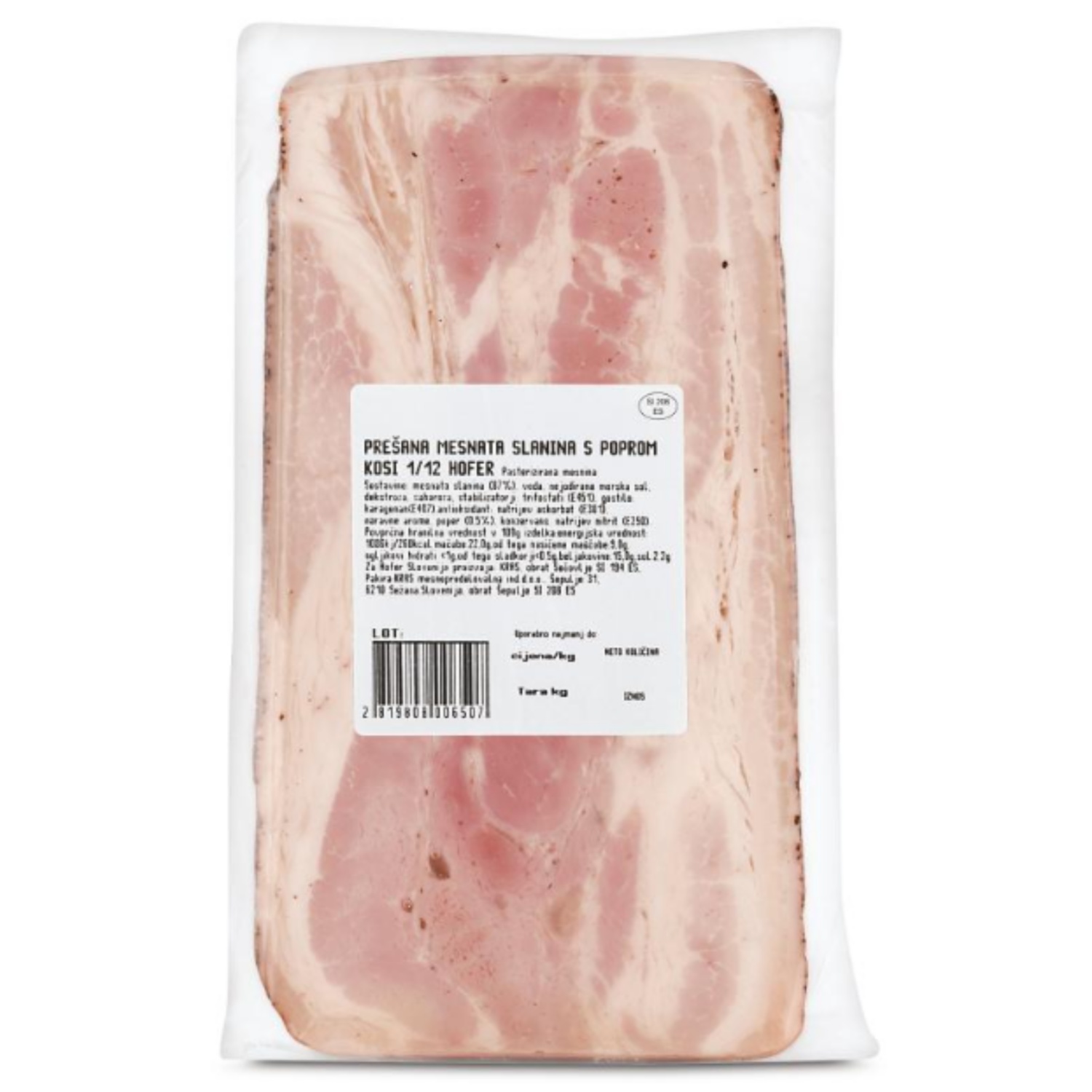 Prešana mesnata slanina, s posipom popra