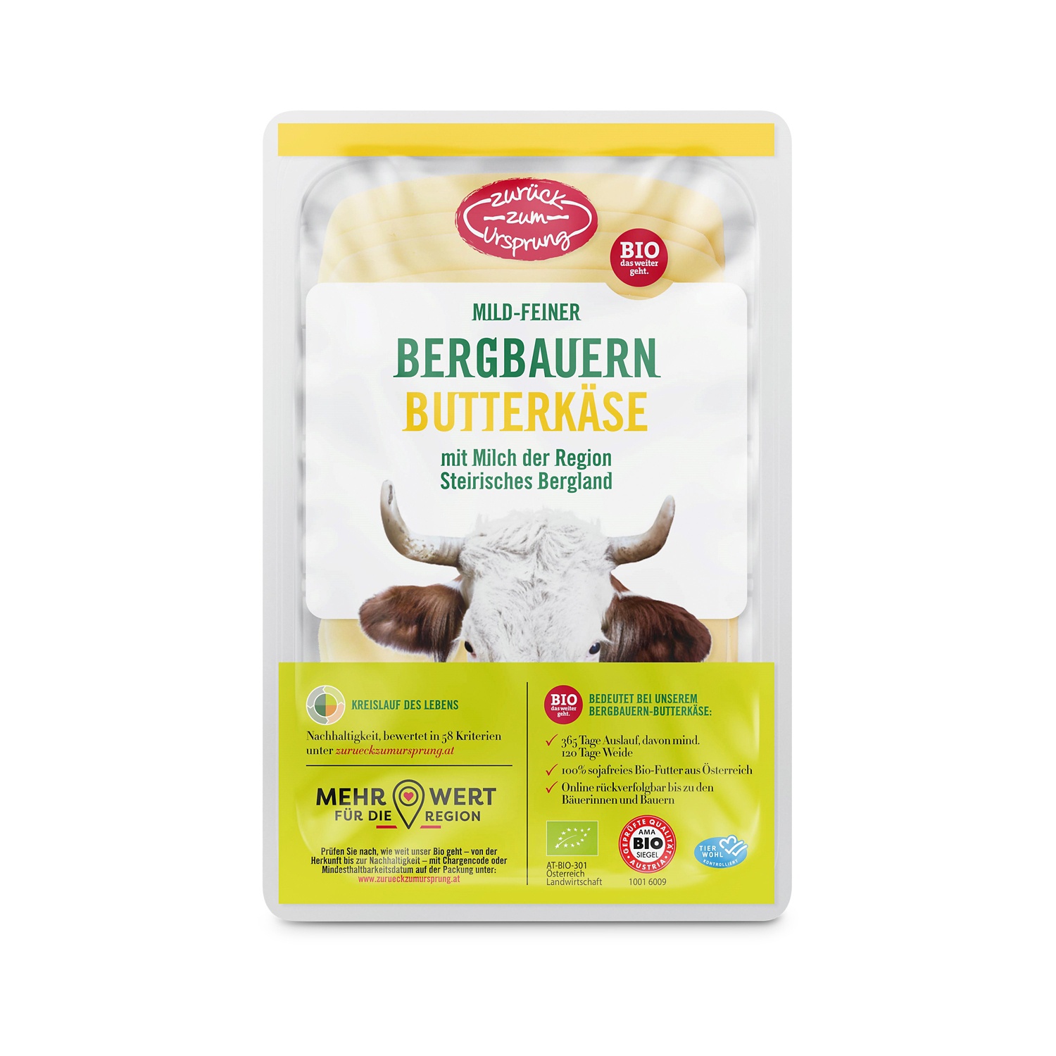 ZURÜCK ZUM URSPRUNG BIO-Bergbauern Käse in Scheiben, Butterkäse