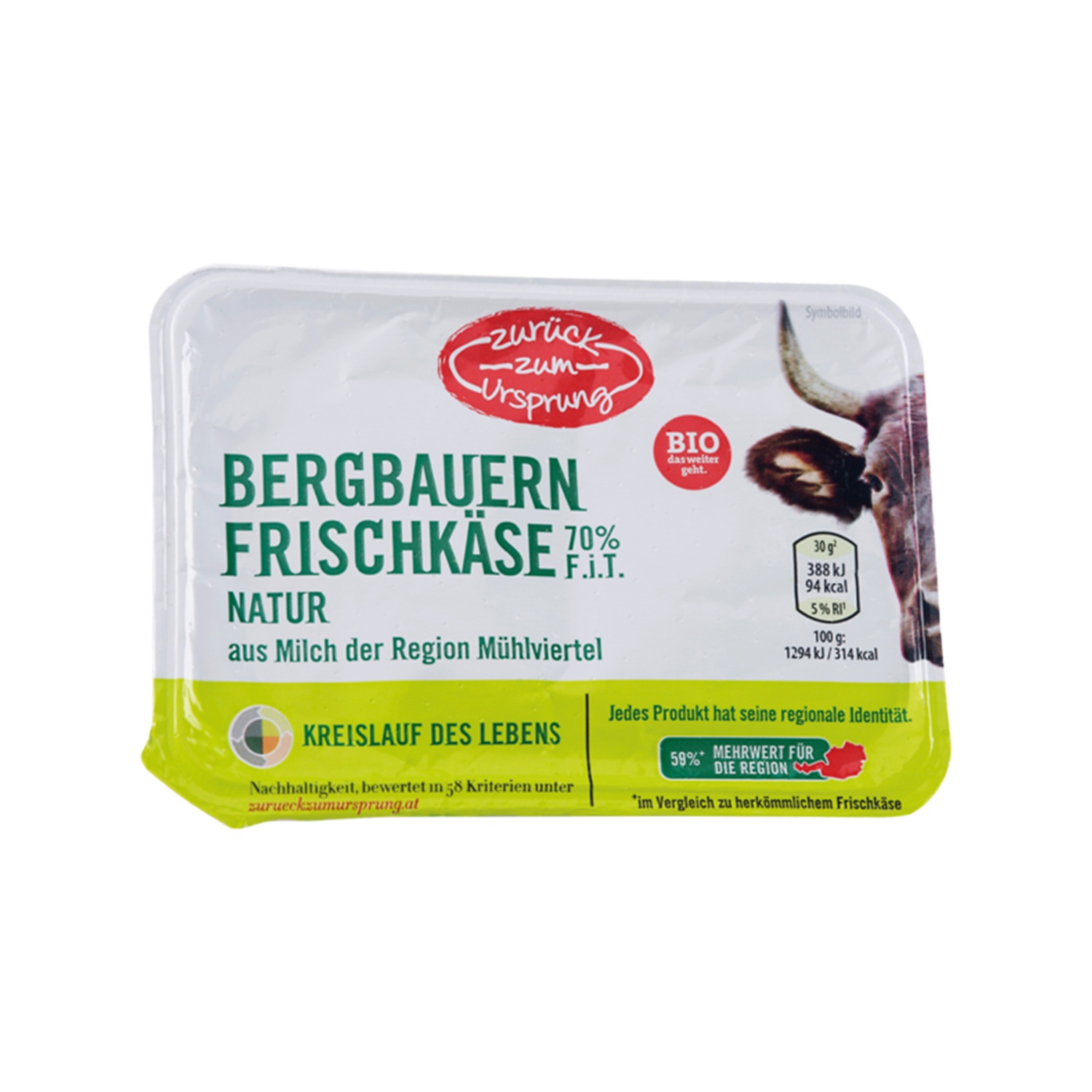 ZURÜCK ZUM URSPRUNG BIO-Bergbauern Frischkäse, Natur 70% F.i.T.