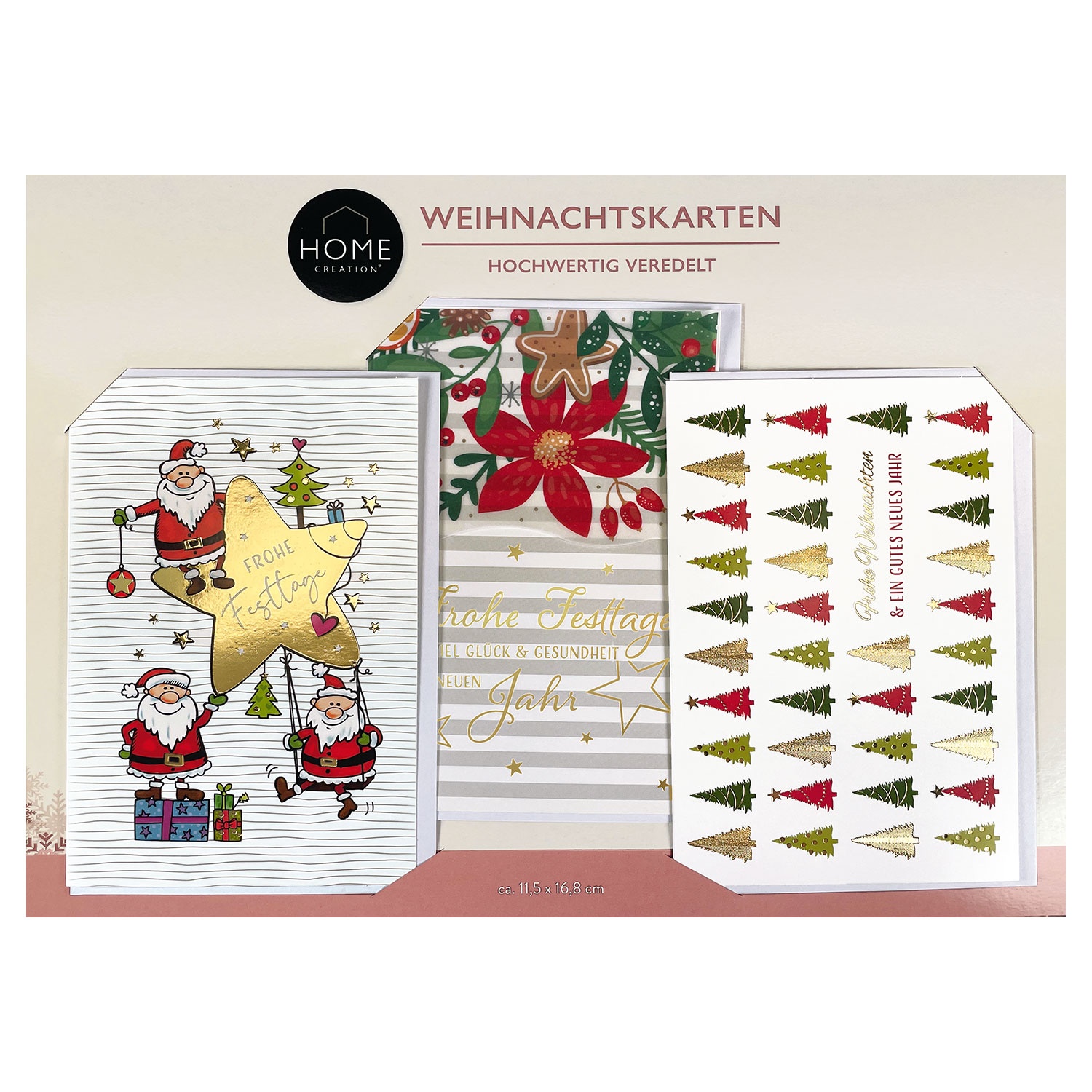 HOME CREATION Weihnachtskarten oder Gutscheinumschläge, 2er-/6er-Set