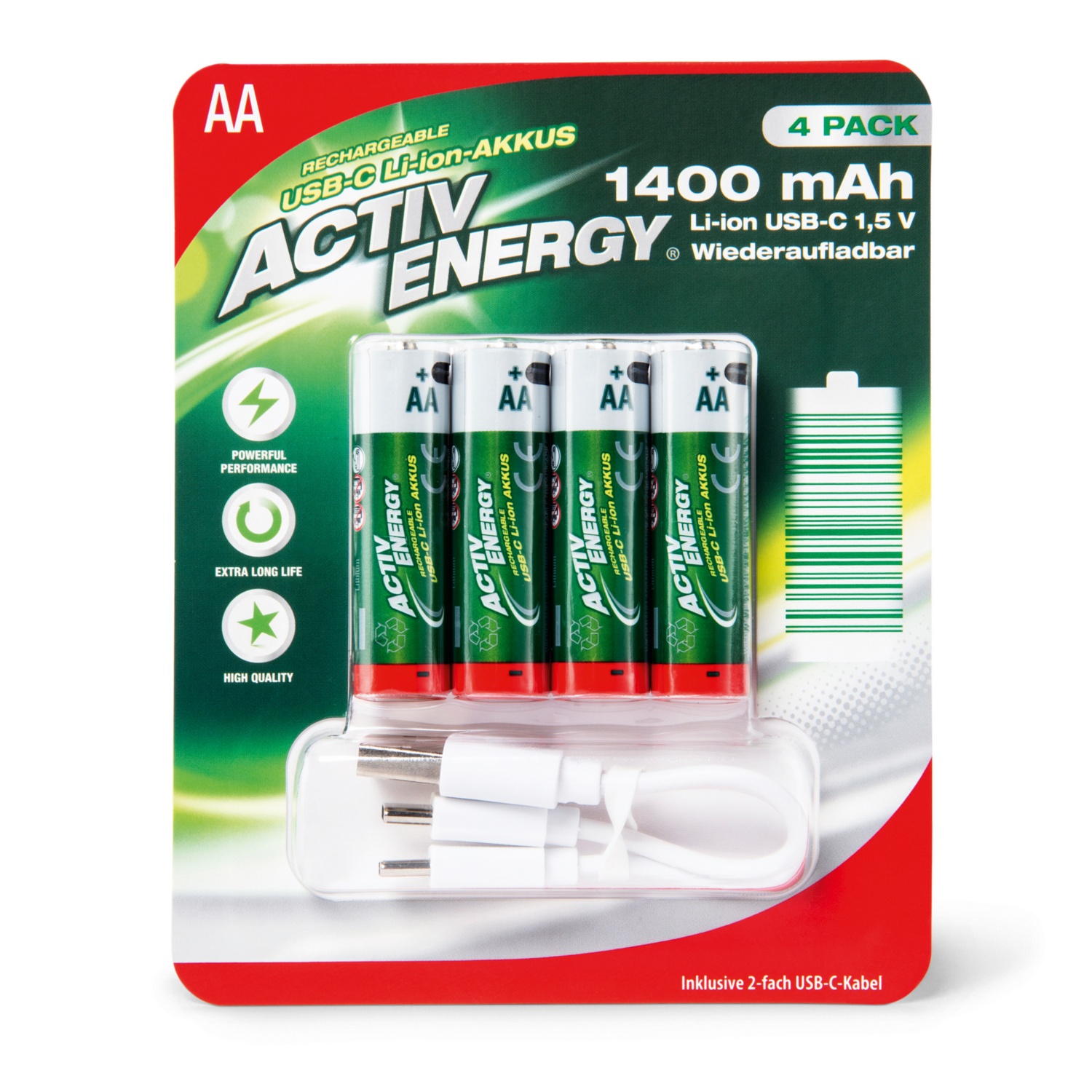 ACTIV ENERGY USBC Liion HochleistungsAkku, AA ALDI SUISSE
