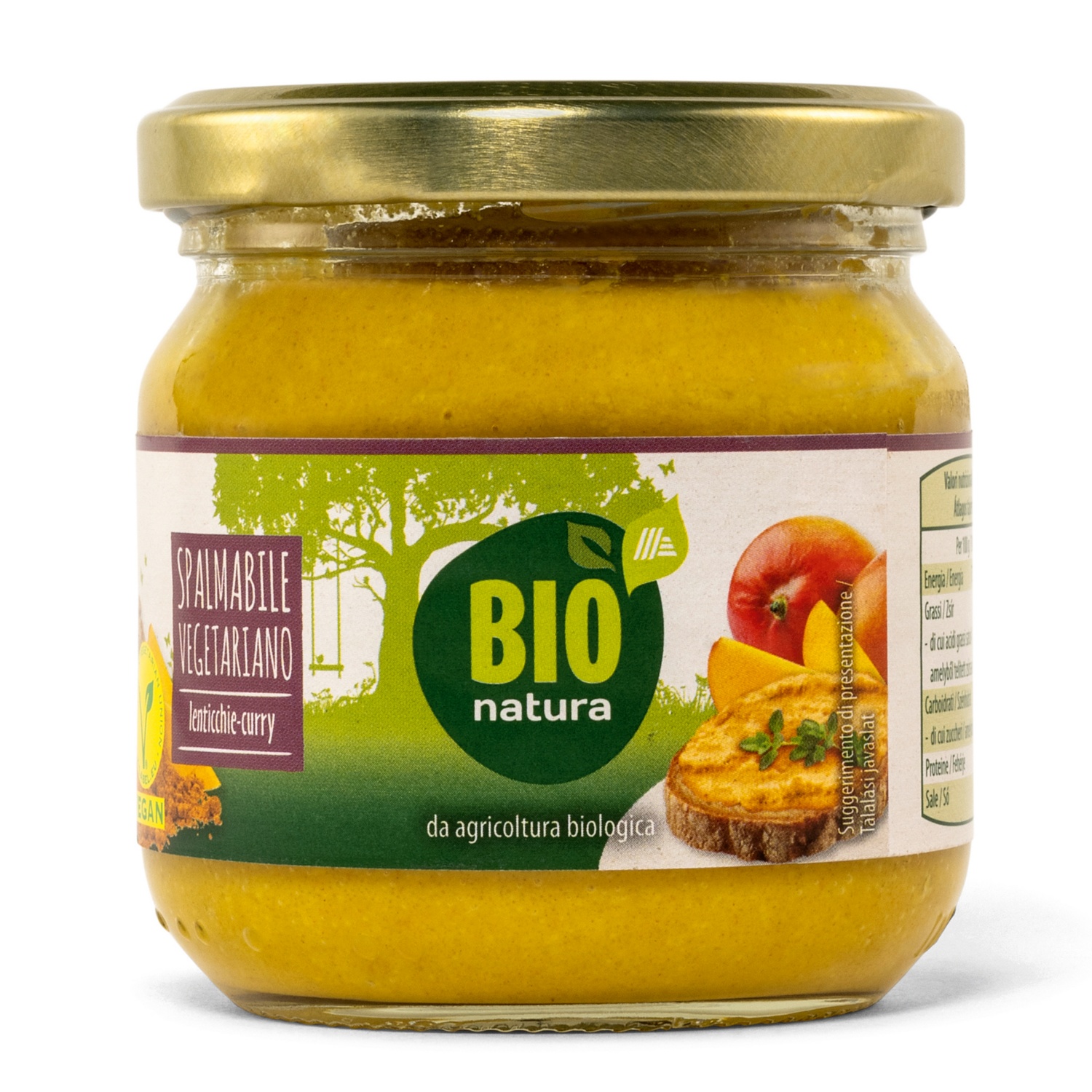 BIO NATURA Bio vegán szendvicskrém, 180 g, lencse-curry