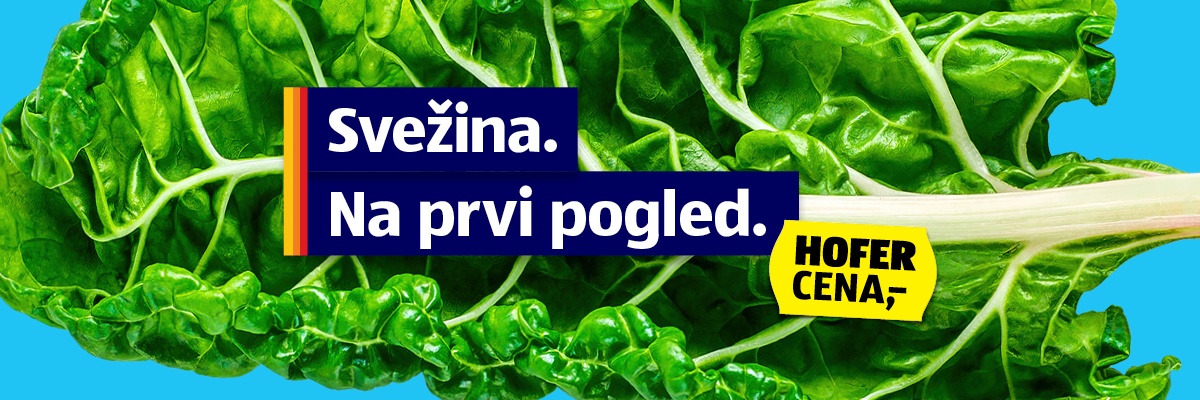 Brokoli na modri podlagi z napisom Svežina na prvi pogled
