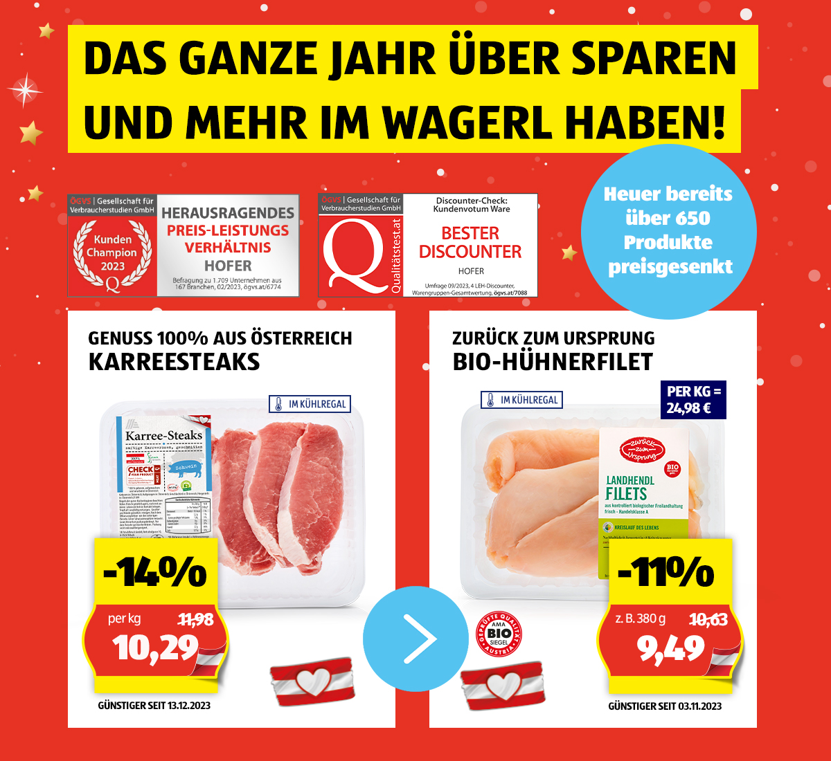 Das ganze Jahr über sparen und mehr im Wagerl haben! Heuer bereits über 600 Produkte preisgesenkt!