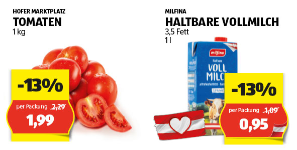 Preisgesenkt: Tomaten und Milch