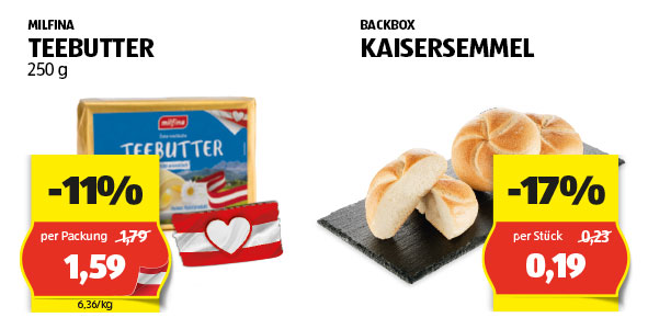 Preisgesenkt: Butter und Kaisersemmel