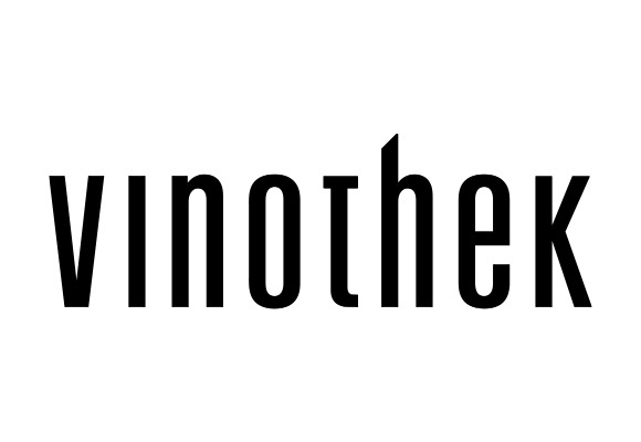 Schwarzer Schriftzug „vinothek“ in stilisierter Schrift auf weißem Hintergrund.