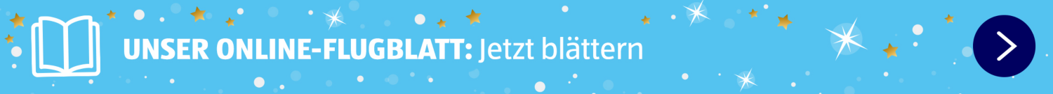 Unser Online-Flugblatt: Jetzt blättern! Abgebildet ist ein Buch-Icon auf hellblauem Hintergrund und am rechten Rand ein dunkelblauer Pfeil.