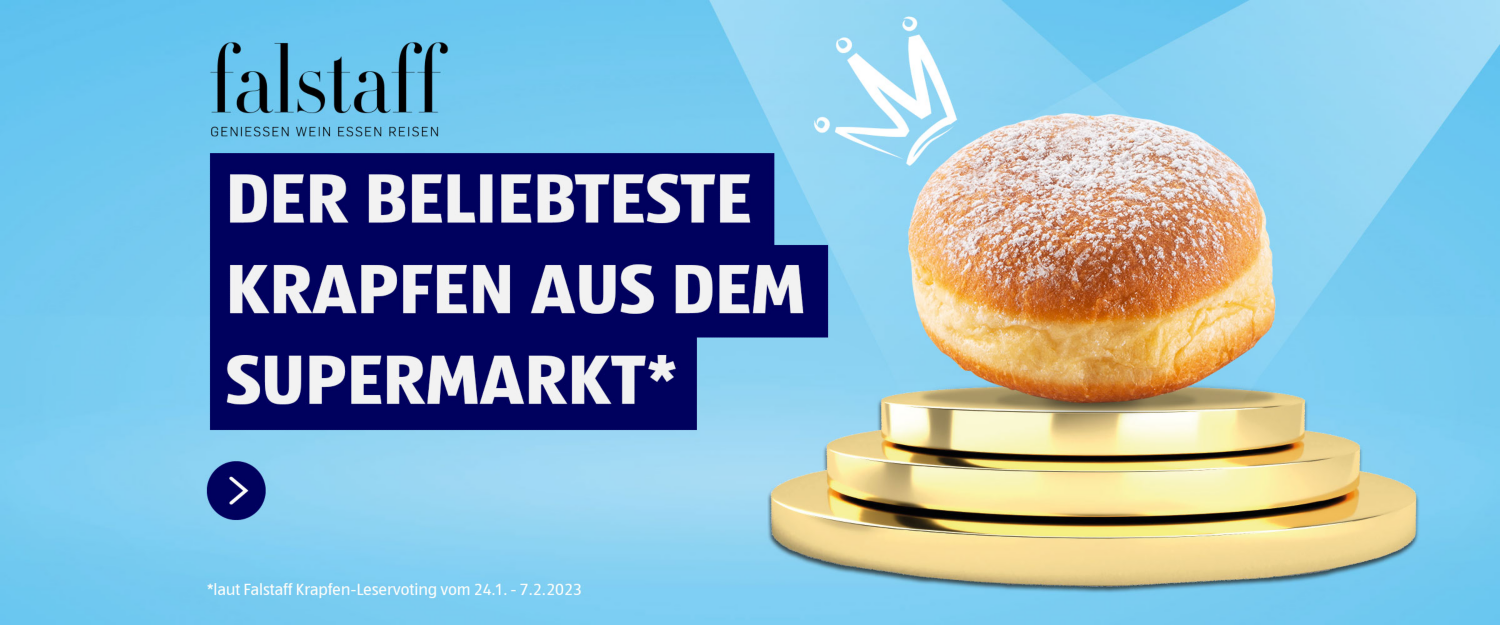 Der beliebteste Krapfen aus dem Supermarkt.* Laut Falstaf Krapfen-Leservoting vom 24.1.-7.2.2023