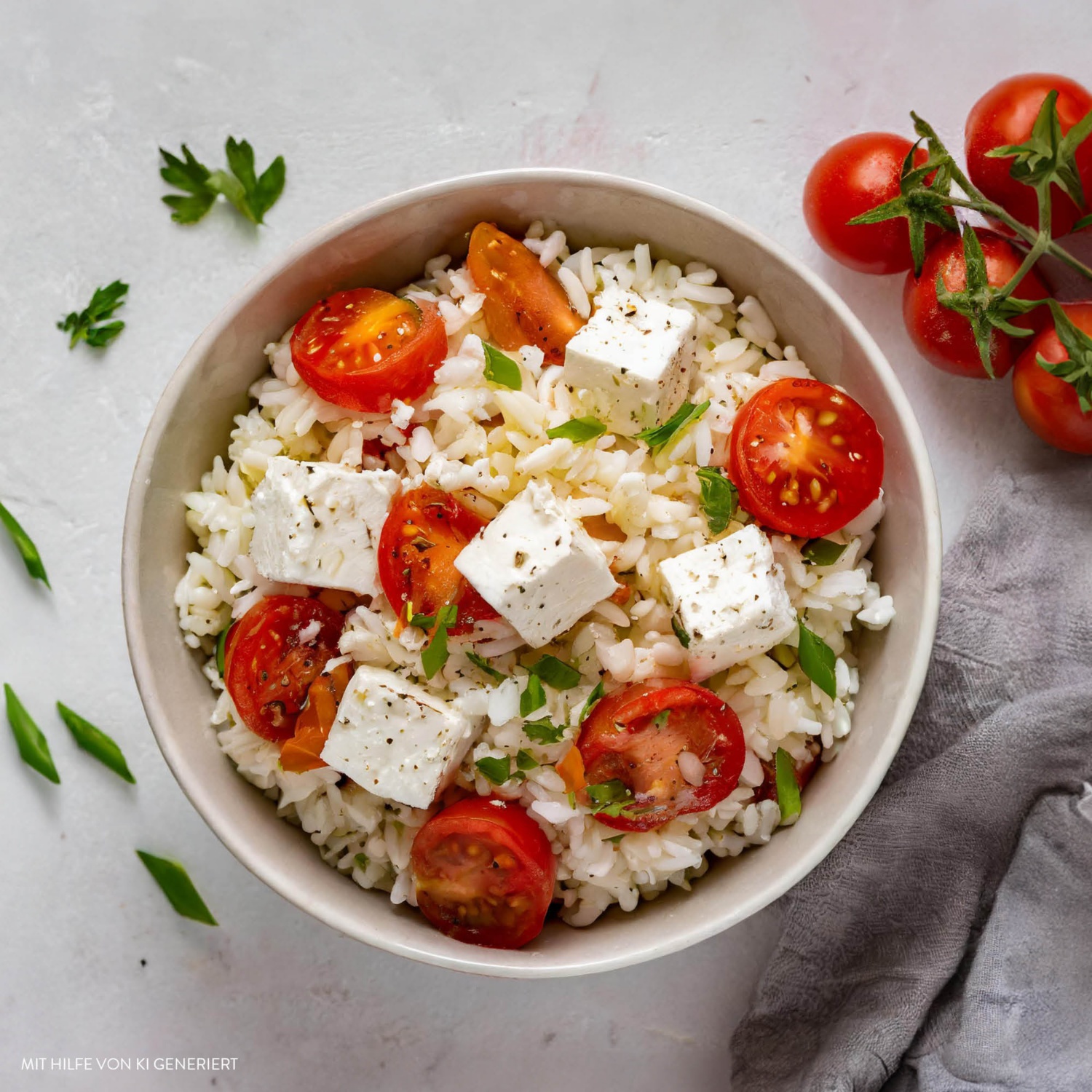 Griechischer Reissalat mit Feta und Tomaten