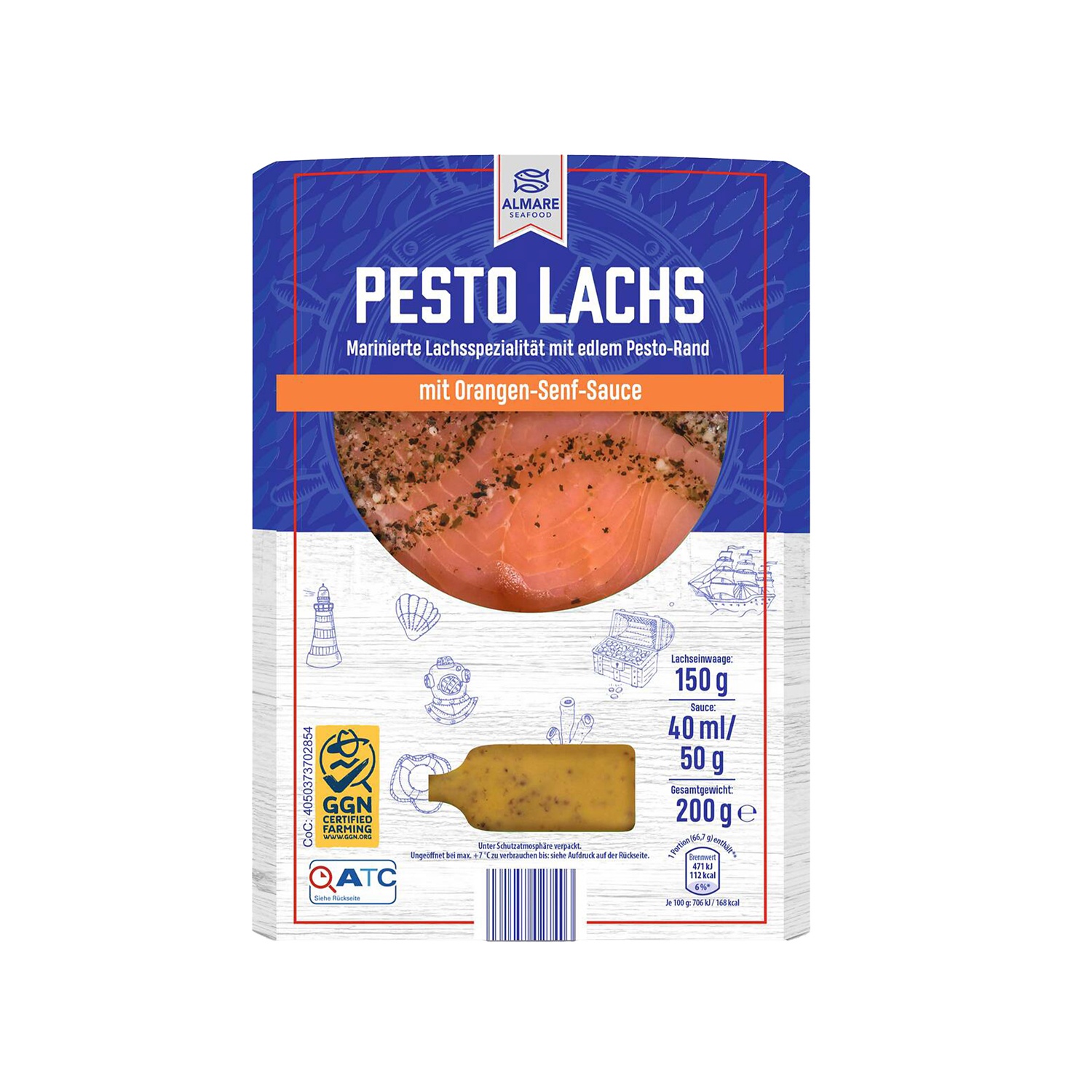 ALMARE SEAFOOD Gravlax pácolt lazac, narancsos-mustáros mártásban, 150 g