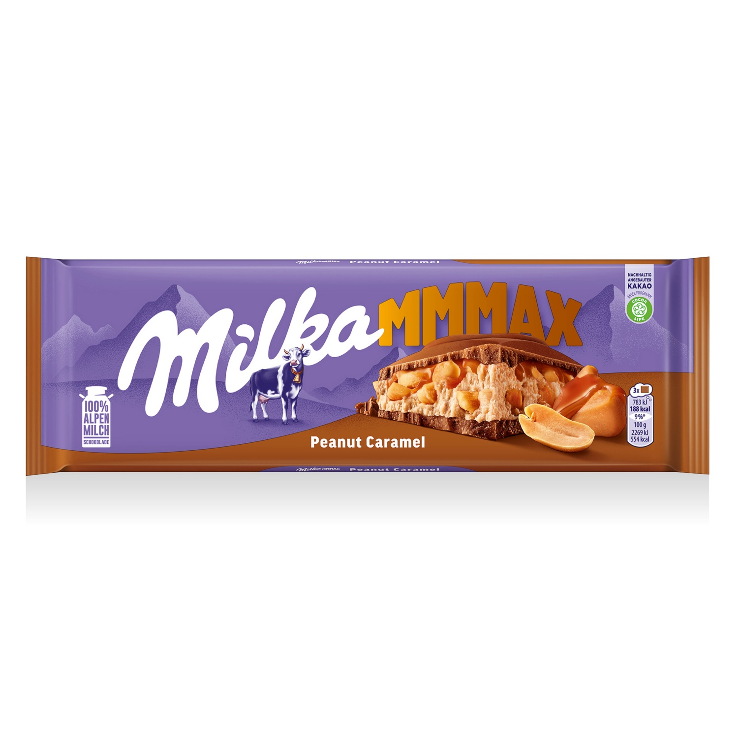 MILKA Tejcsokoládé, földimogyorós-karamellás, 276 g
