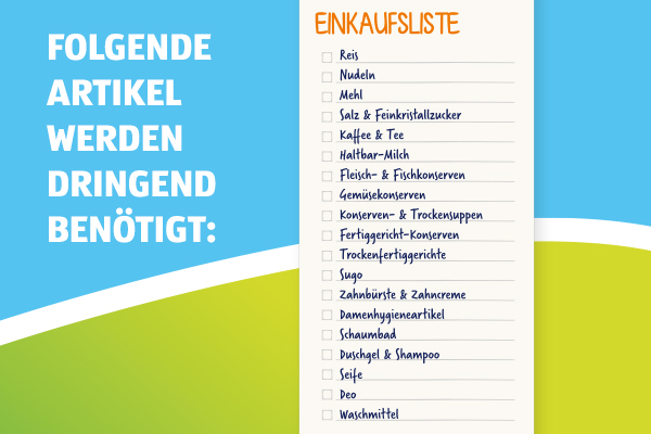 Einkaufsliste über dringend benötigte Dinge