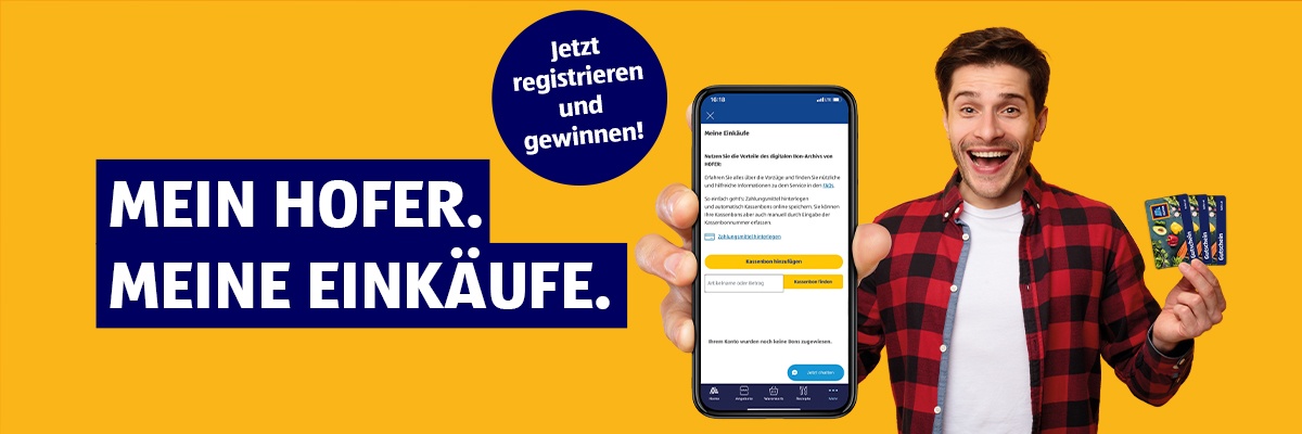 Mein HOFER. Meine Einkäufe. Gewinnspiel-Banner. 