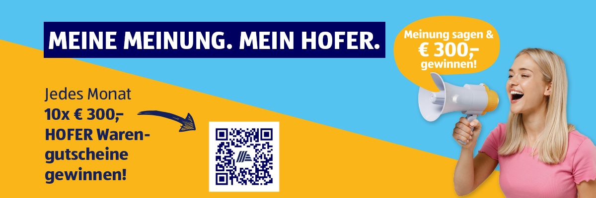Meine Meinung. Mein HOFER. Gewinnspiel Banner.