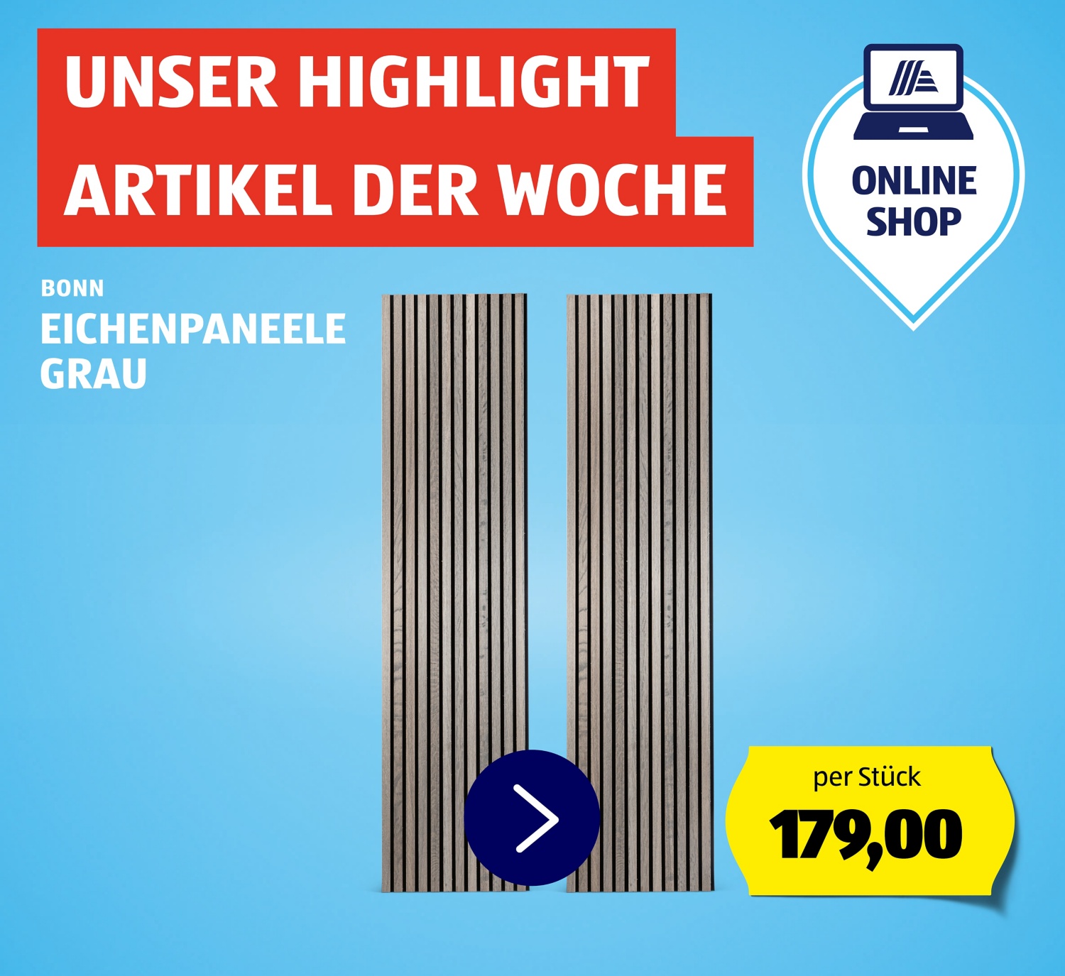 Eichenpaneele Grau - Highlight Artikel um 179,00 Euro pro Stück