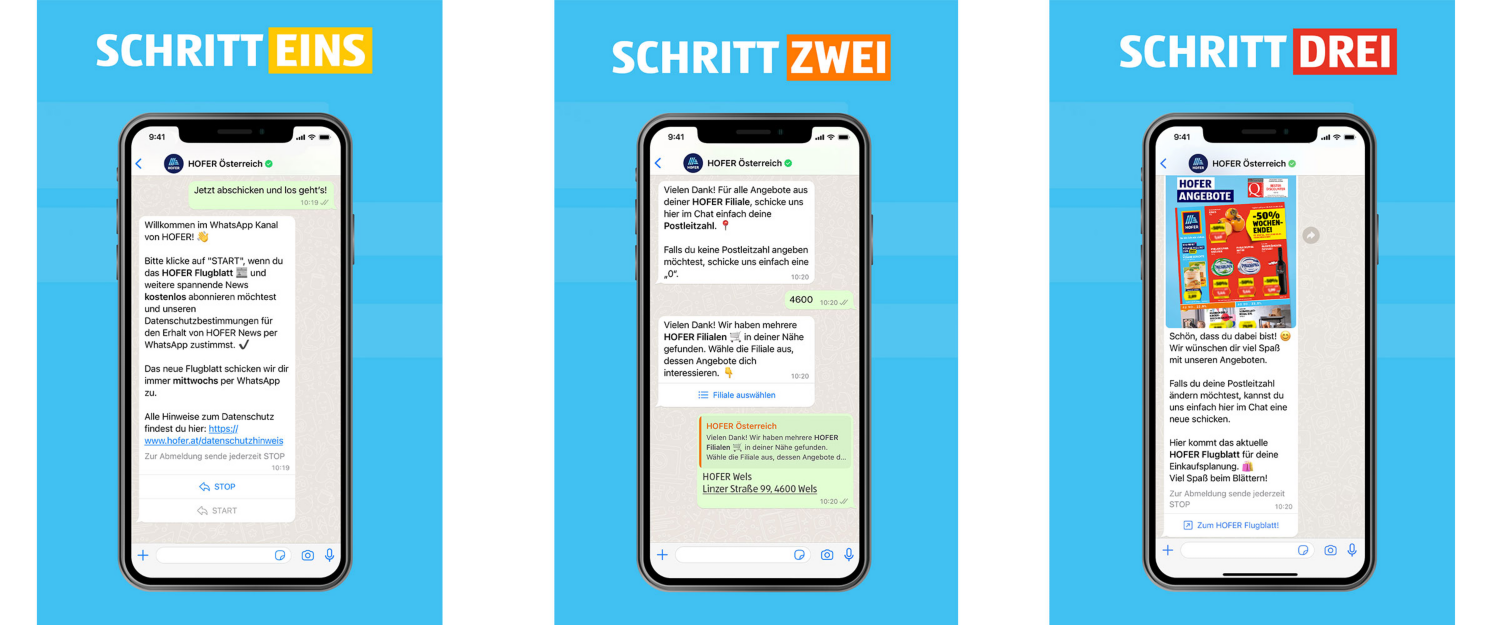 Die drei Anmeldeschritte zum WhatsApp Kanal
