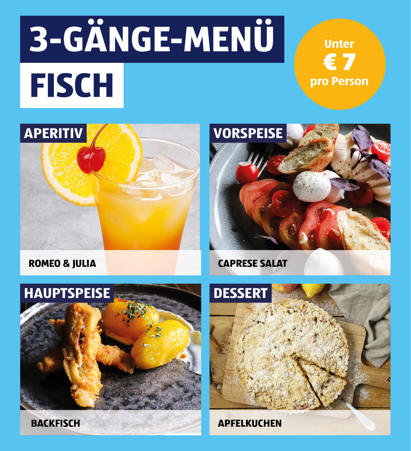 3-Gnge-Men-Fisch unter 7 pro Person