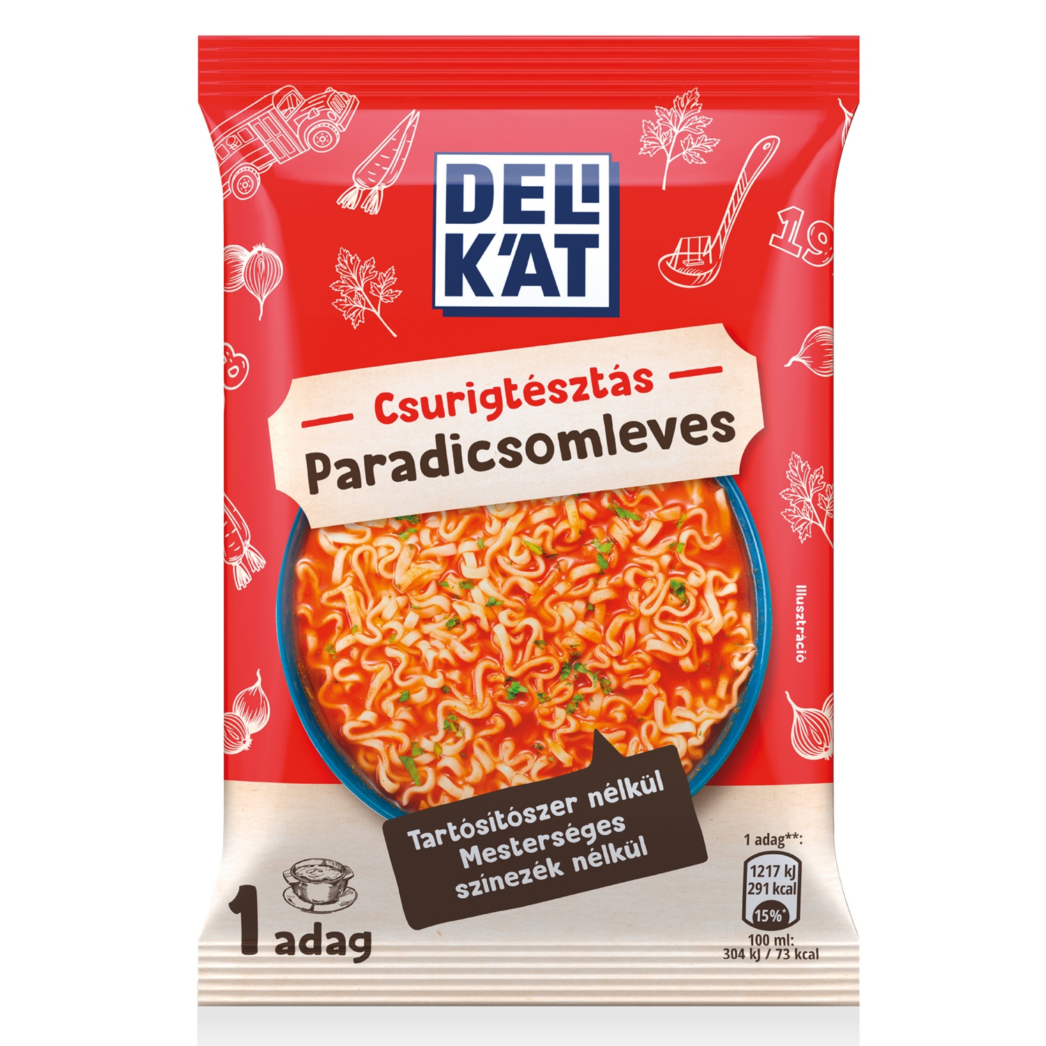 DELIKÁT Csurigtésztás levespor, paradicsomleves, 61 g