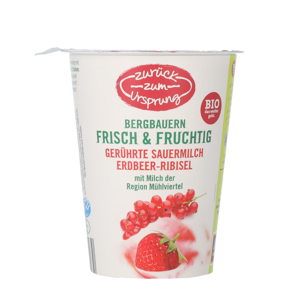 ZURÜCK ZUM URSPRUNG ZURÜCK ZUM URSPRUNG BIO-Bergbauern-Sauermilchjoghurt, Erdbeer-Ribisel