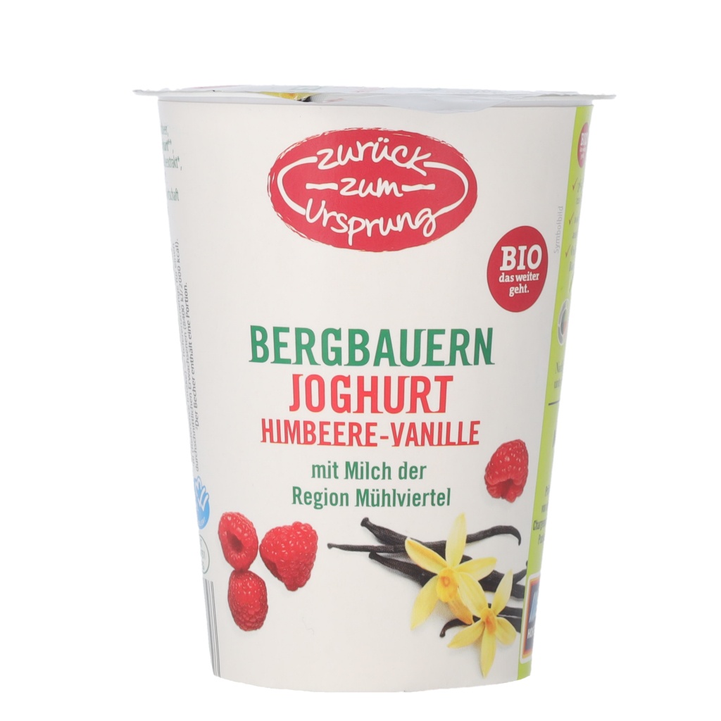 ZURÜCK ZUM URSPRUNG ZURÜCK ZUM URSPRUNG BIO-Bergbauern Fruchtjoghurt, Himbeer-Vanille