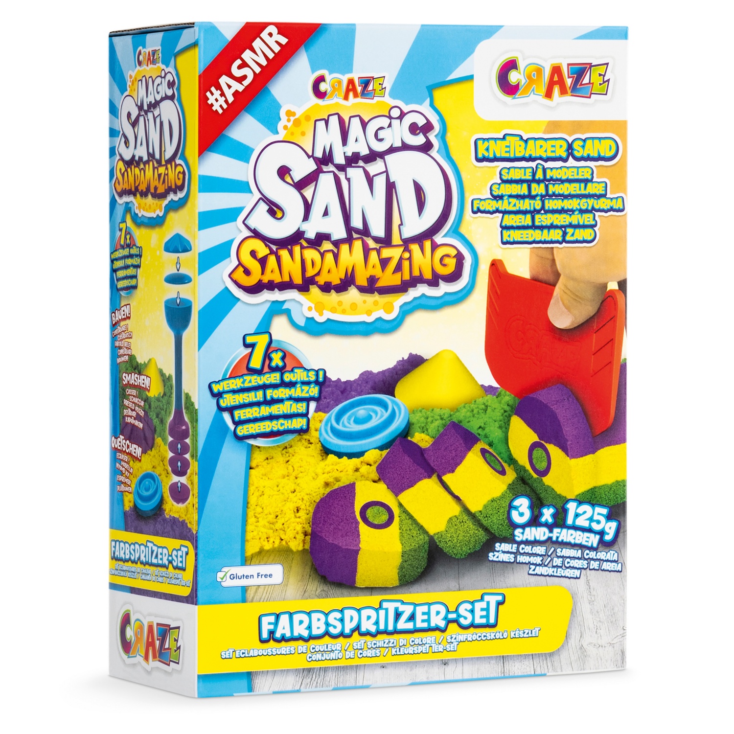 Kinetic Sand - Zandbak-set met 454 g paars speelzand opbergzandbak 4 vormen en gereedschap - Sensorisch speelgoed
