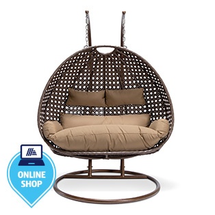 TWIN Polyrattan Hängesessel mit Regenabdeckung - Braun für 2 Personen