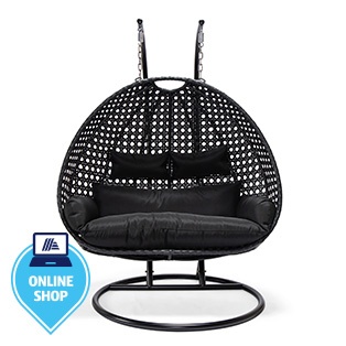 TWIN Polyrattan Hängesessel mit Regenabdeckung - Schwarz für 2 Personen