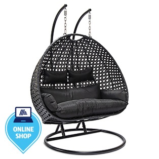 TWIN Polyrattan Hängesessel mit Regenabdeckung - Grau für 2 Personen