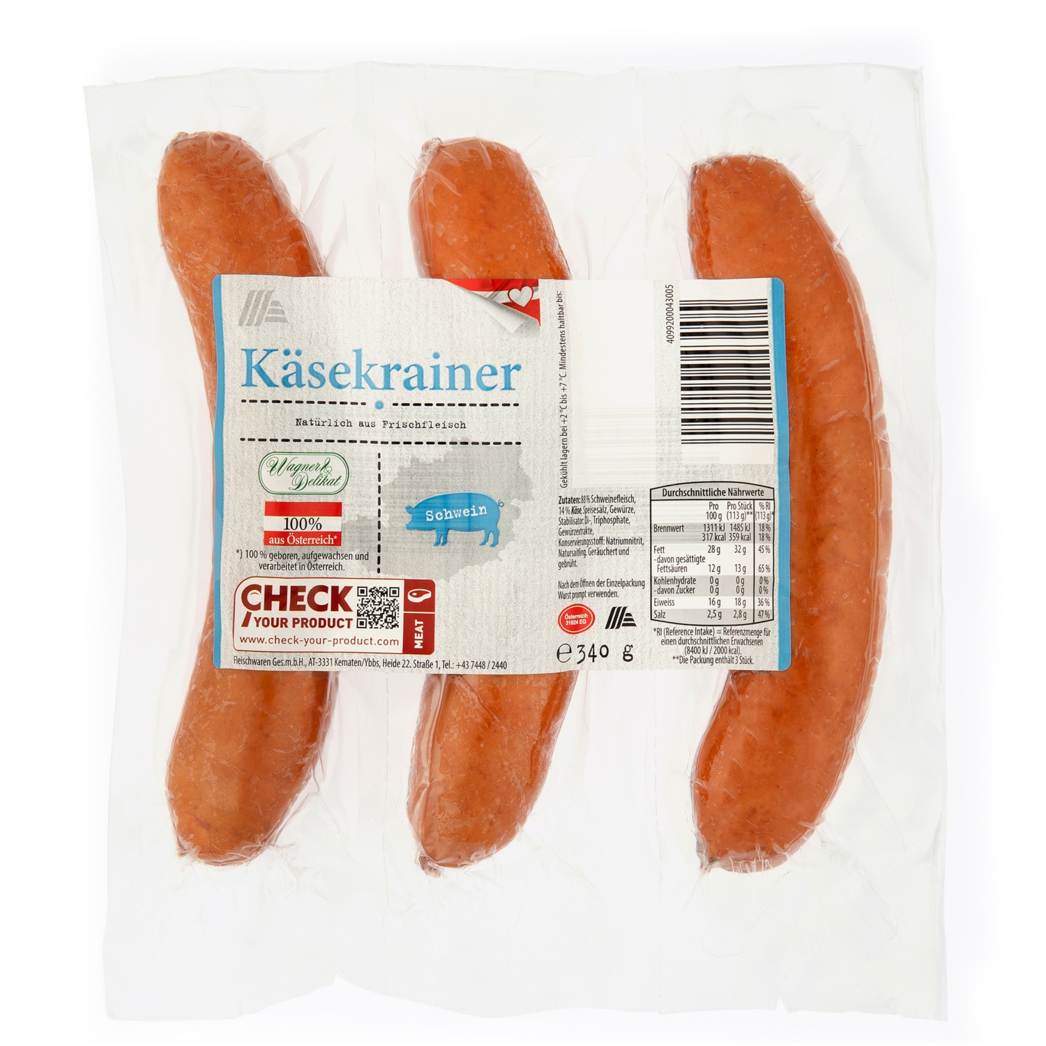 GENUSS 100% AUS ÖSTERREICH Käsekrainer, 340 g