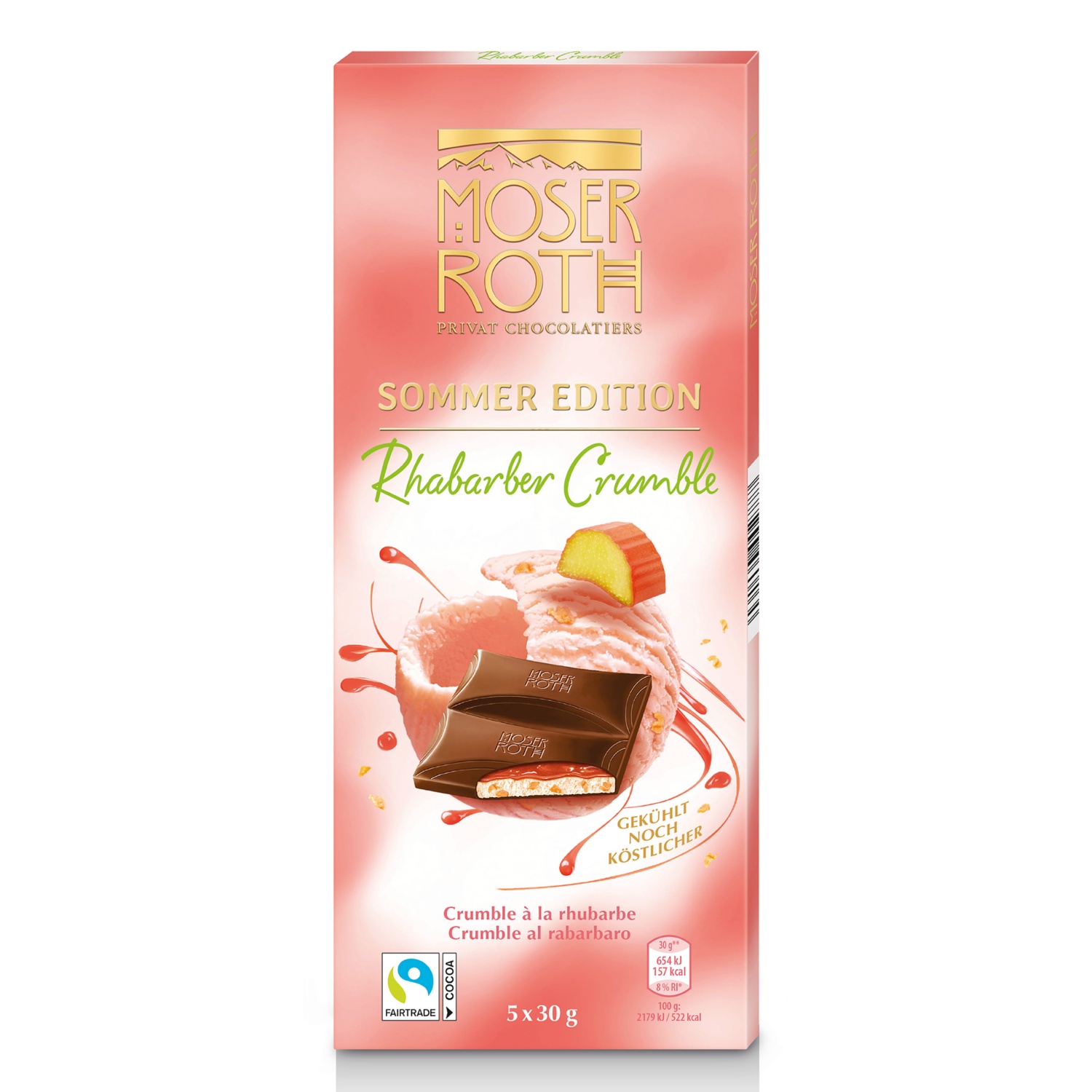 MOSER ROTH Töltött csokoládé, rebarbara, 150 g