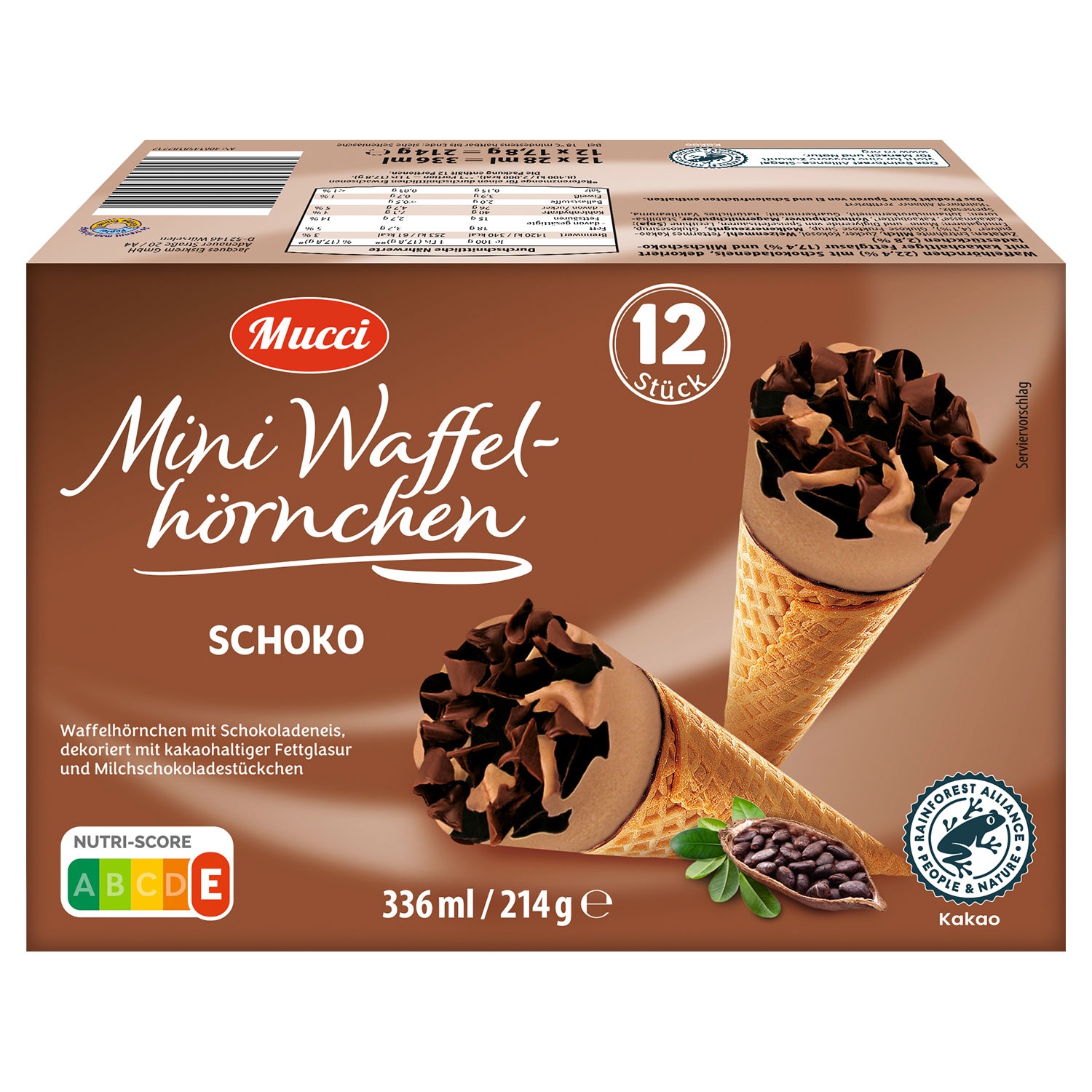 MUCCI Mini Waffelhörnchen 540 ml, Schokolade