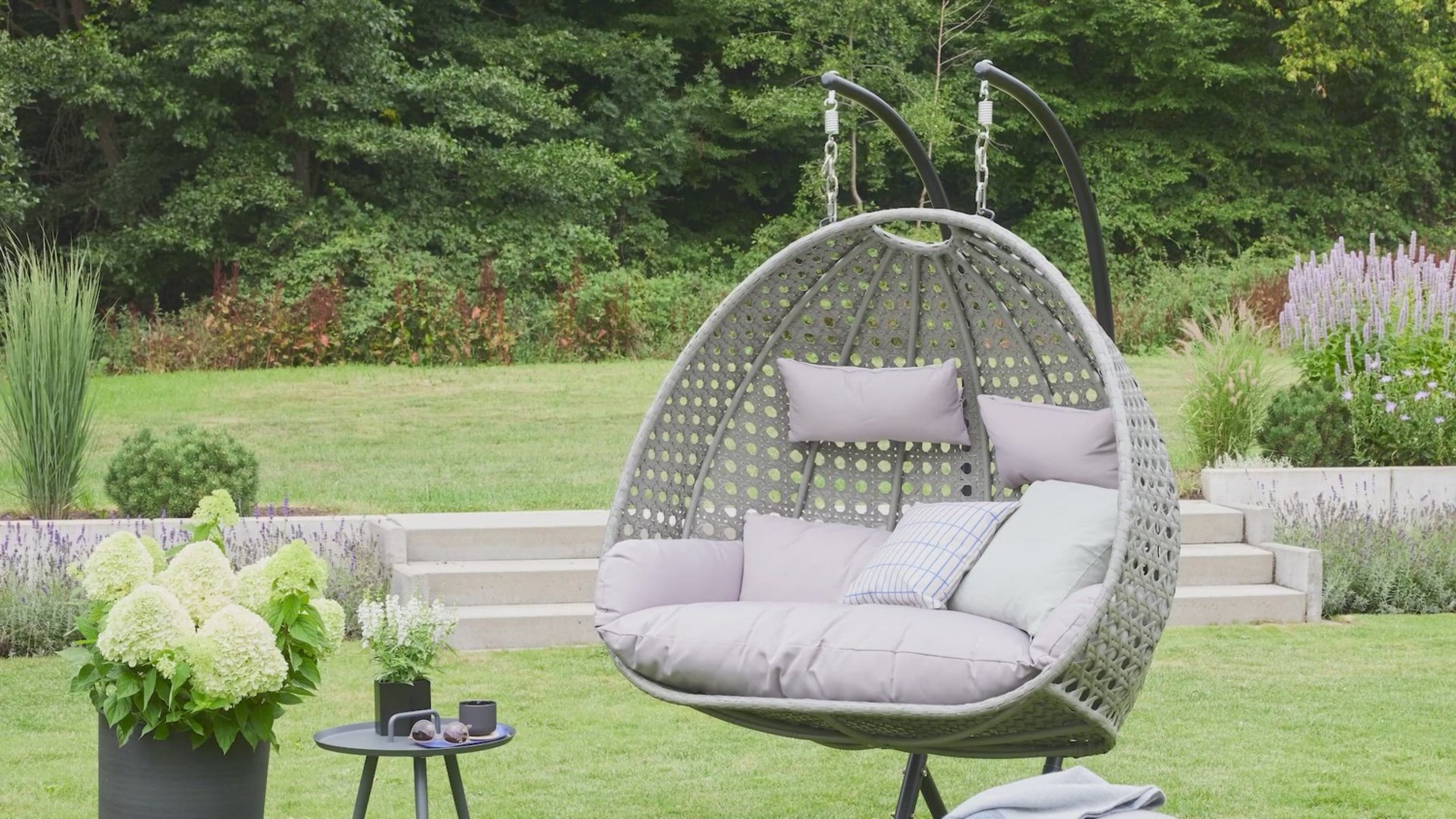 HOME DELUXE TWIN DELUXE Polyrattan Hängesessel mit Regenabdeckung Schwarz