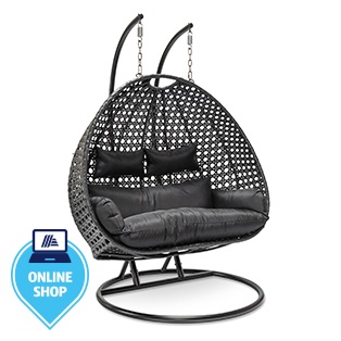 HOME DELUXE TWIN DELUXE Polyrattan Hängesessel mit Regenabdeckung Schwarz