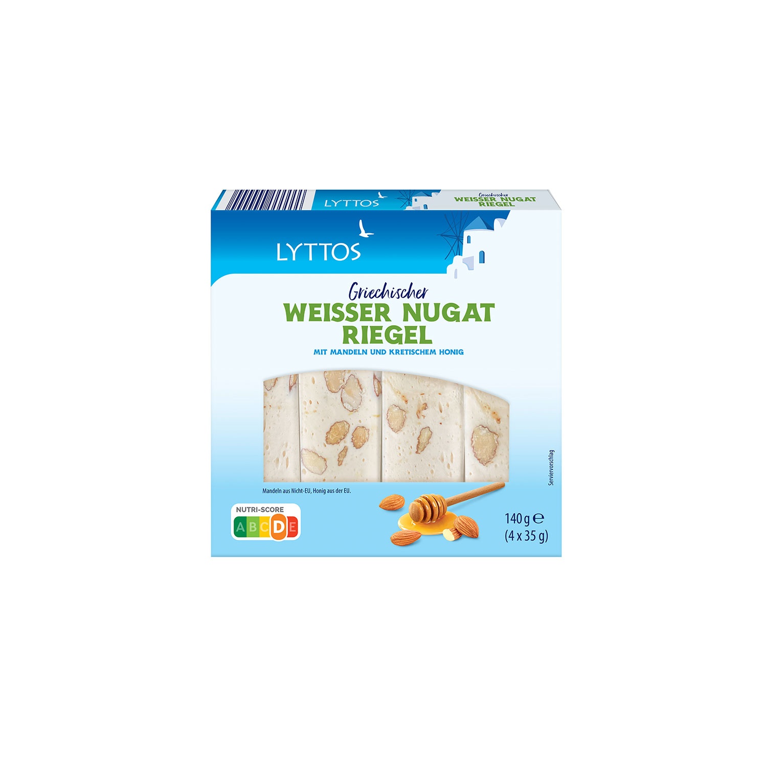 LYTTOS Soft Nougat Bar, Almond Honey 140 g (4 x 35 g)