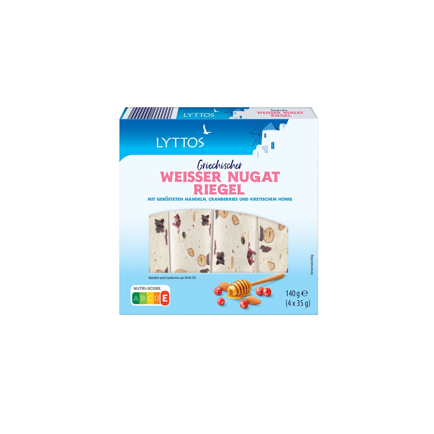 LYTTOS Soft Nougat Bar, Almond Cranberry 140 g (4 x 35 g)